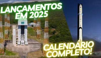 a esquerda, o Centro de Lançamentos de Alcântara, a direita, o hanbit tlv na plataforma